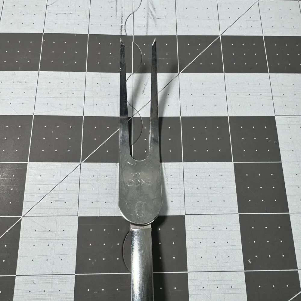 Vintage EKCO USA Meat Carving Fork‎ With A Black Plastic Handle 11.5